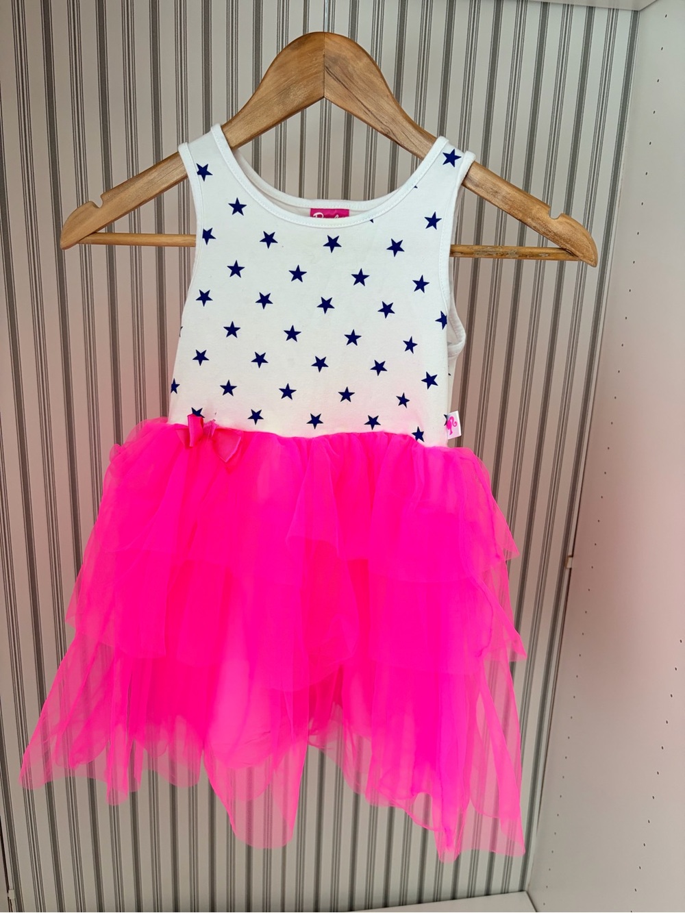 Barbie White Star dress with Neon Pink Tulle Skirt